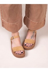 SANDALISTA Caree Castor Γυναικεία Δερμάτινα FLatforms Ταμπά