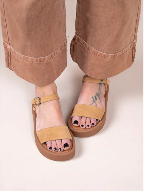 SANDALISTA Caree Castor Women's Leather FLatforms Tan