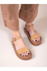 SANDALISTA Caree Castor Γυναικεία Δερμάτινα FLatforms Ταμπά