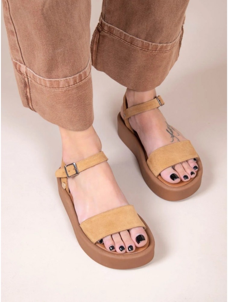 SANDALISTA Caree Castor Γυναικεία Δερμάτινα FLatforms Ταμπά