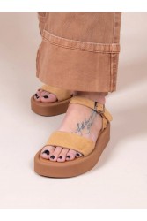 SANDALISTA Caree Castor Γυναικεία Δερμάτινα FLatforms Ταμπά