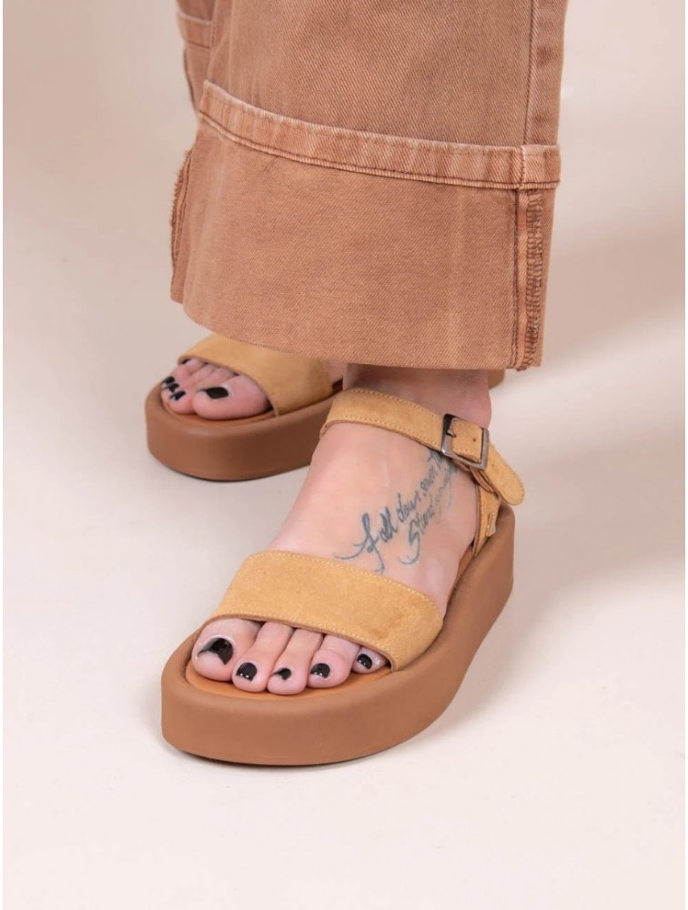 SANDALISTA Caree Castor Γυναικεία Δερμάτινα FLatforms Ταμπά