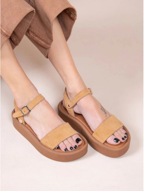 SANDALISTA Caree Castor Women's Leather FLatforms Tan