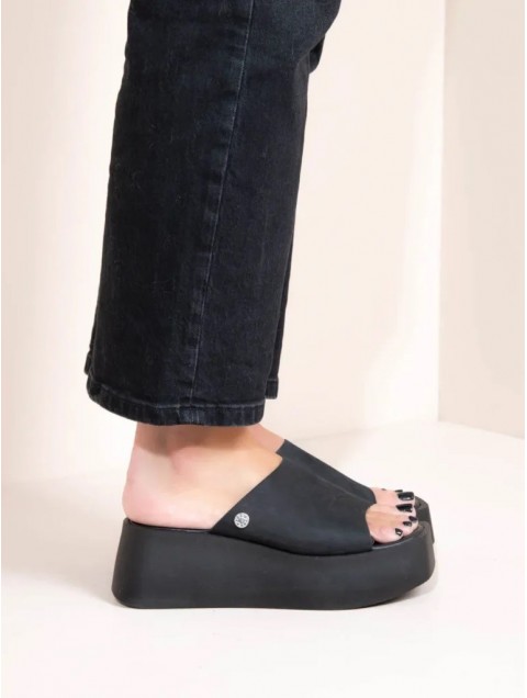 SANDALISTA Caree Eleve Noir Women's Black Leather Platforms