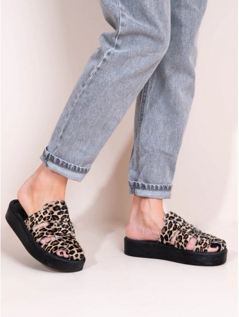 SANDALISTA Double Leo Women's Leather Mules/Sandals Leopard