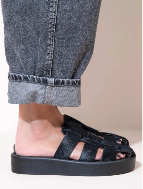 SANDALISTA Double Noir Women's Leather Mules Sandals Black