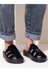 SANDALISTA Double Noir Γυναικεία Δερμάτινα Mules Σανδάλια Μαύρα