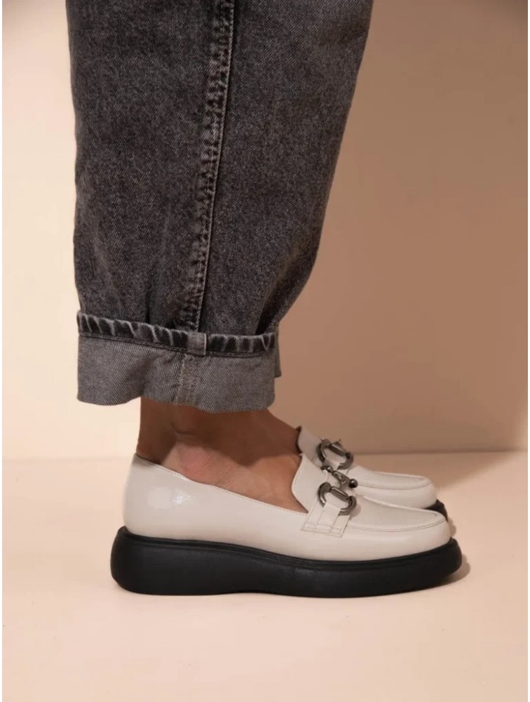 SANDALISTA Flaneurs Ecru Loafers Εκρού Γυναικεία Δερμάτινα Loafers
