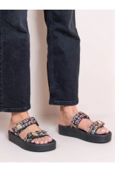 SANDALISTA Fois Multi Γυναικεία Δερμάτινα Flatforms Πολύχρωμα