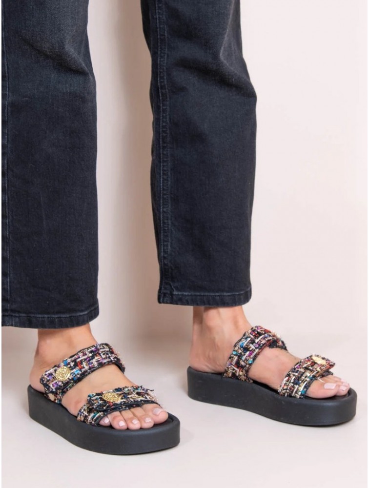 SANDALISTA Fois Multi Γυναικεία Δερμάτινα Flatforms Πολύχρωμα