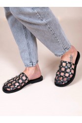 SANDALISTA Grillet Stellar Noir Women's Leather Mules/Sandals Black With Studs