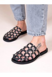 SANDALISTA Grillet Stellar Noir Women's Leather Mules/Sandals Black With Studs
