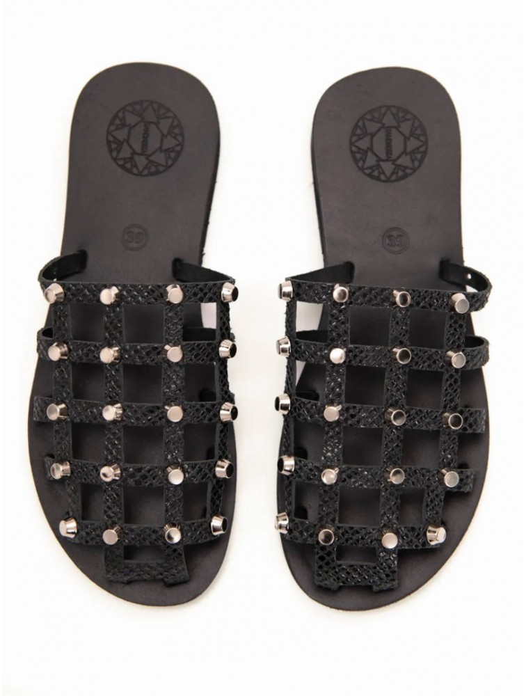 SANDALISTA Grillet Stellar Noir Women's Leather Mules/Sandals Black With Studs