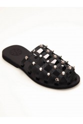 SANDALISTA Grillet Stellar Noir Women's Leather Mules/Sandals Black With Studs
