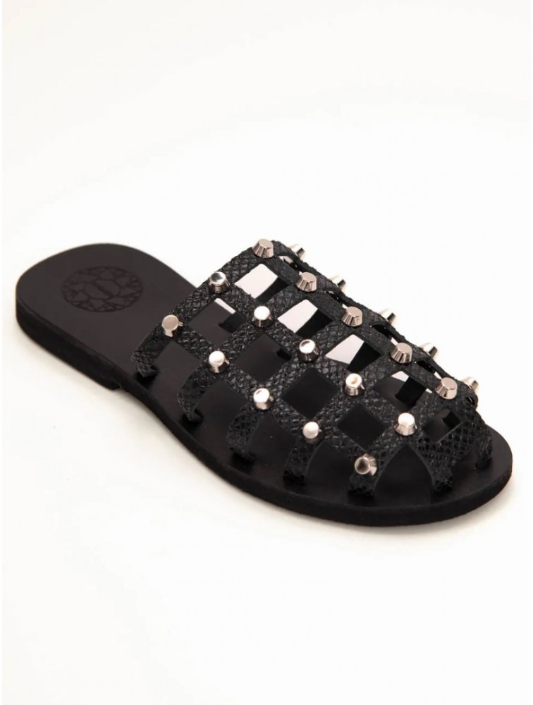 SANDALISTA Grillet Stellar Noir Women's Leather Mules/Sandals Black With Studs