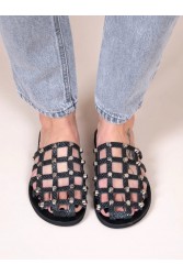 SANDALISTA Grillet Stellar Noir Women's Leather Mules/Sandals Black With Studs