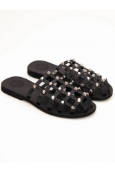 SANDALISTA Grillet Stellar Noir Women's Leather Mules/Sandals Black With Studs