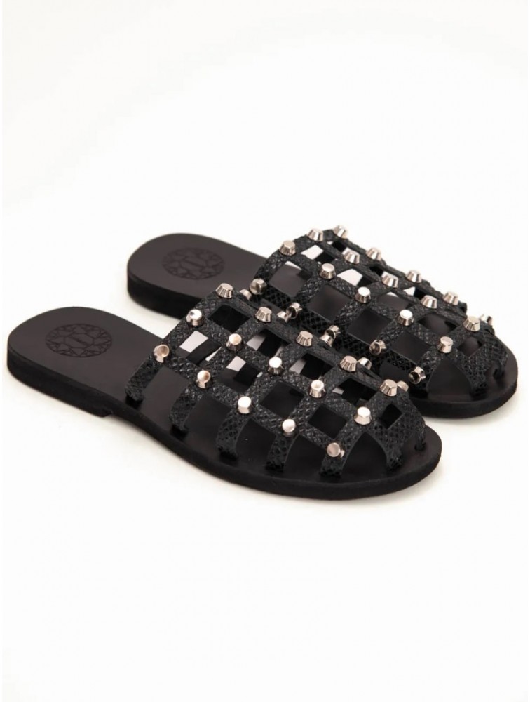 SANDALISTA Grillet Stellar Noir Women's Leather Mules/Sandals Black With Studs