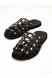 SANDALISTA Grillet Stellar Noir Women's Leather Mules/Sandals Black With Studs