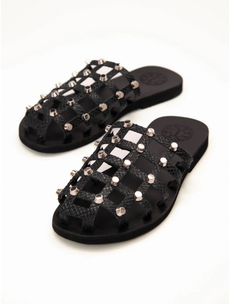SANDALISTA Grillet Stellar Noir Women's Leather Mules/Sandals Black With Studs