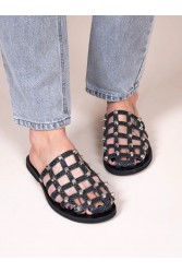 SANDALISTA Grillet Stellar Noir Women's Leather Mules/Sandals Black With Studs