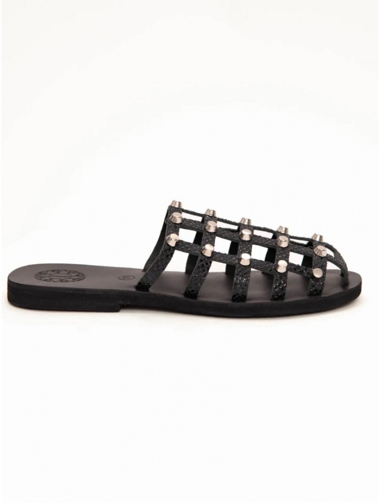 SANDALISTA Grillet Stellar Noir Women's Leather Mules/Sandals Black With Studs