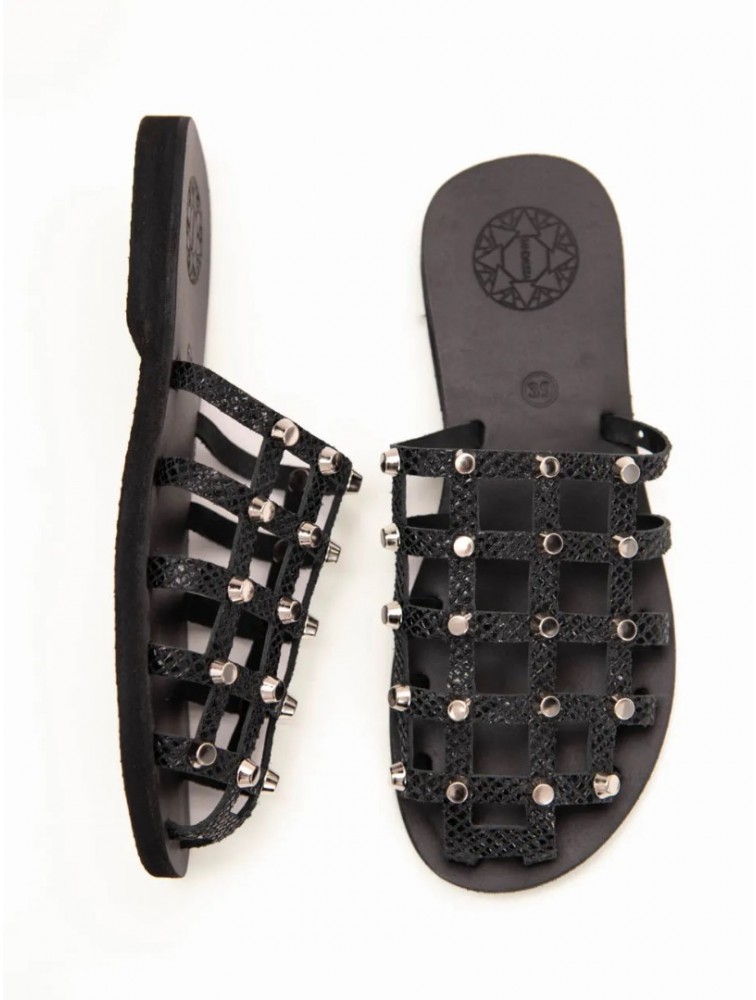 SANDALISTA Grillet Stellar Noir Women's Leather Mules/Sandals Black With Studs