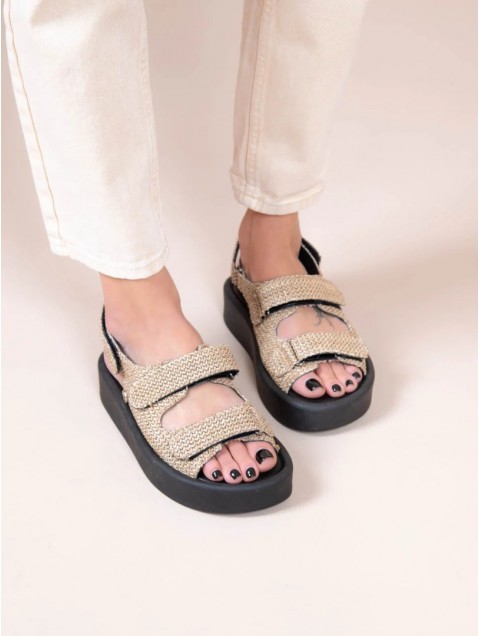 SANDALISTA Jane Women's Beige Leather Platform Sandals