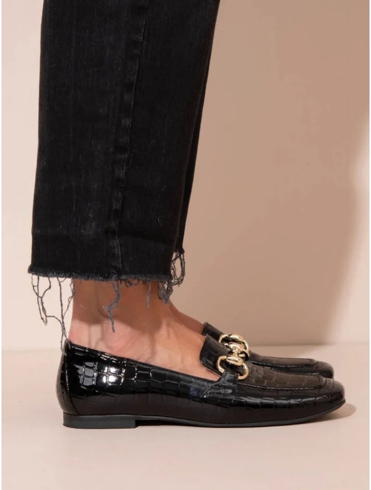 SANDALISTA Le Moccasin Noir Γυναικεία Δερμάτινα Μοκασίνια Μαύρα