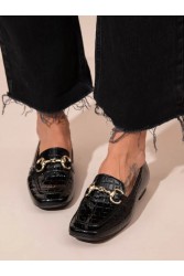 SANDALISTA Le Moccasin Noir Γυναικεία Δερμάτινα Μοκασίνια Μαύρα