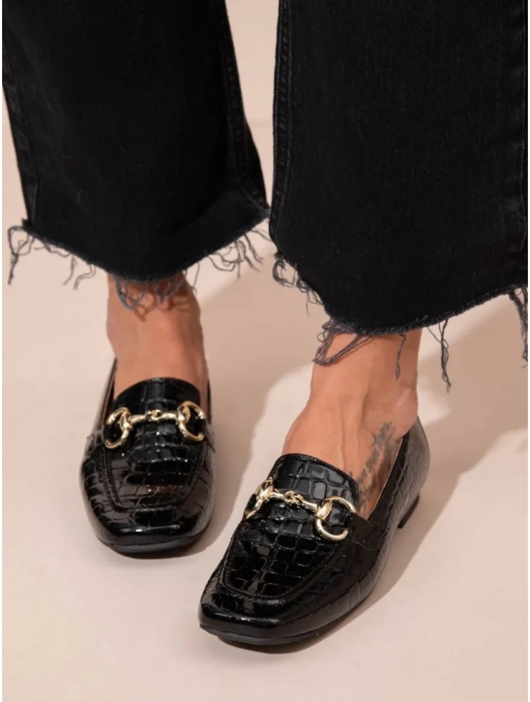 SANDALISTA Le Moccasin Noir Γυναικεία Δερμάτινα Μοκασίνια Μαύρα