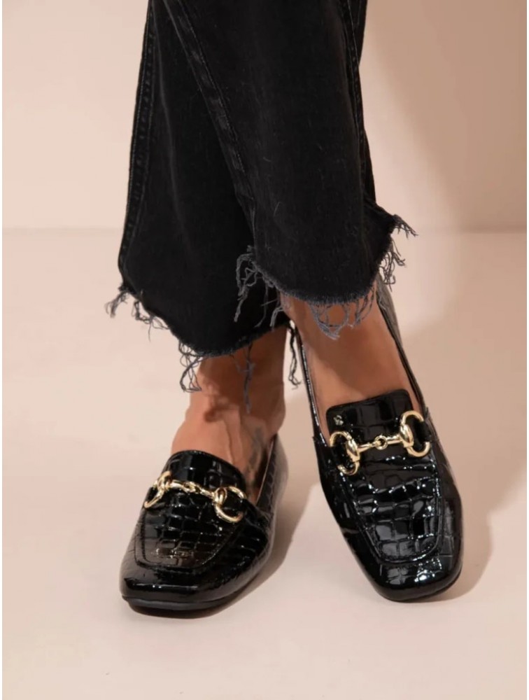 SANDALISTA Le Moccasin Noir Γυναικεία Δερμάτινα Μοκασίνια Μαύρα
