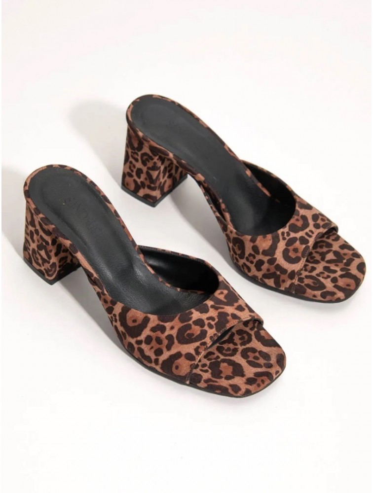 SANDALISTA Mirabel Leo Women's Leather Mules With Leopard Heel