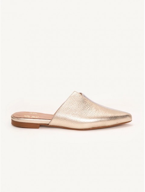 SANDALISTA Pointe Metal Γυναικεία Δερμάτινα Mules Ασημί/Χρυσό