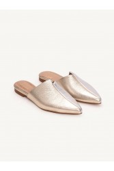 SANDALISTA Pointe Metal Γυναικεία Δερμάτινα Mules Ασημί/Χρυσό