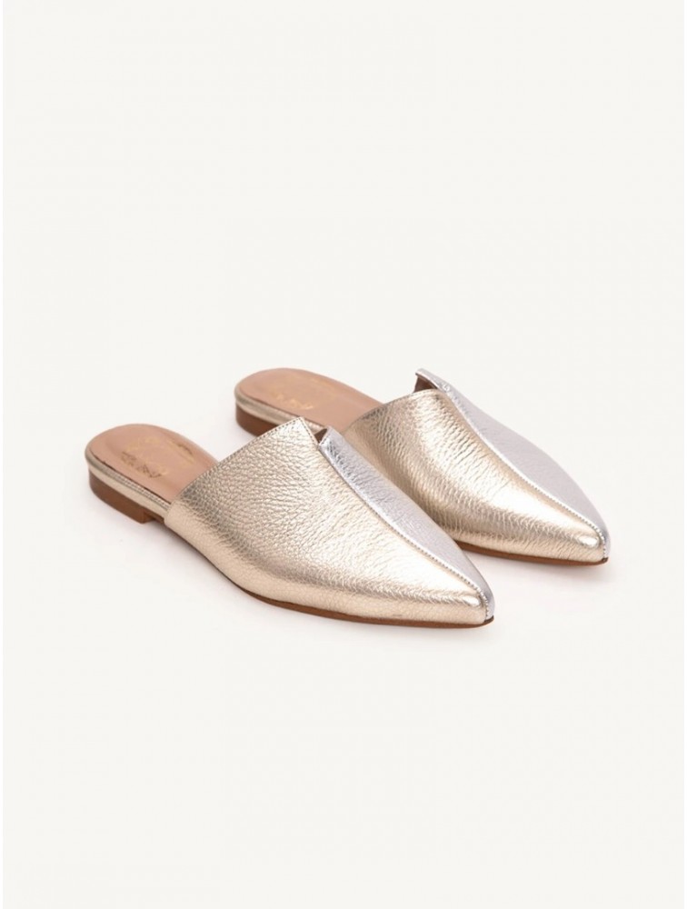 SANDALISTA Pointe Metal Γυναικεία Δερμάτινα Mules Ασημί/Χρυσό