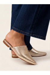SANDALISTA Pointe Metal Γυναικεία Δερμάτινα Mules Ασημί/Χρυσό