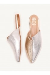 SANDALISTA Pointe Metal Γυναικεία Δερμάτινα Mules Ασημί/Χρυσό