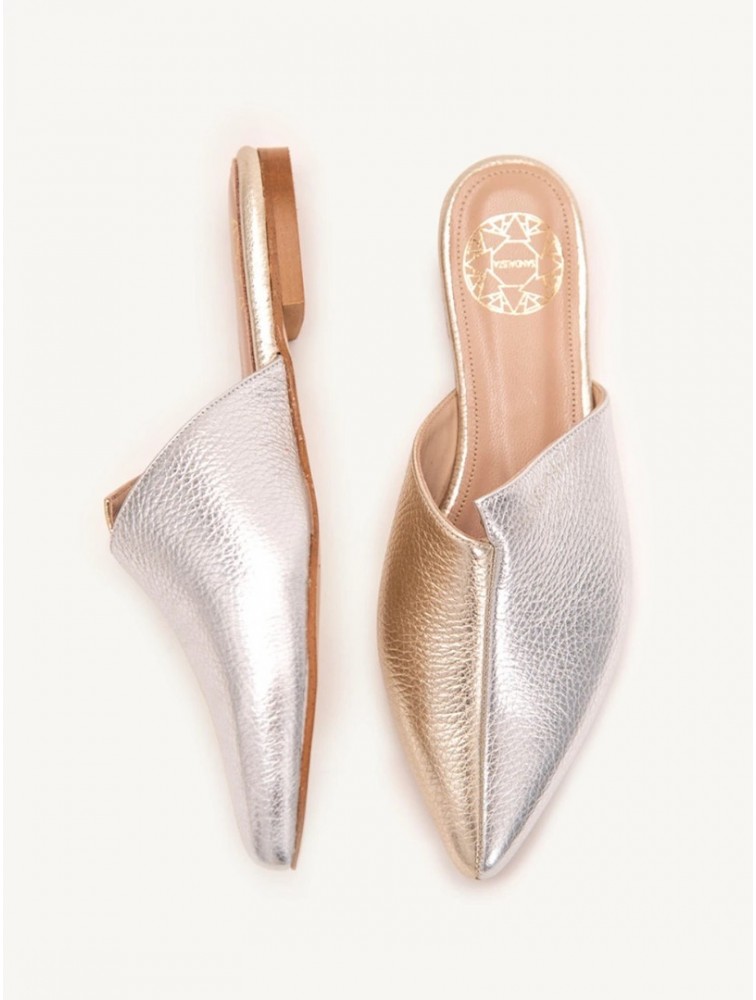 SANDALISTA Pointe Metal Γυναικεία Δερμάτινα Mules Ασημί/Χρυσό