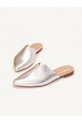 SANDALISTA Pointe Metal Γυναικεία Δερμάτινα Mules Ασημί/Χρυσό