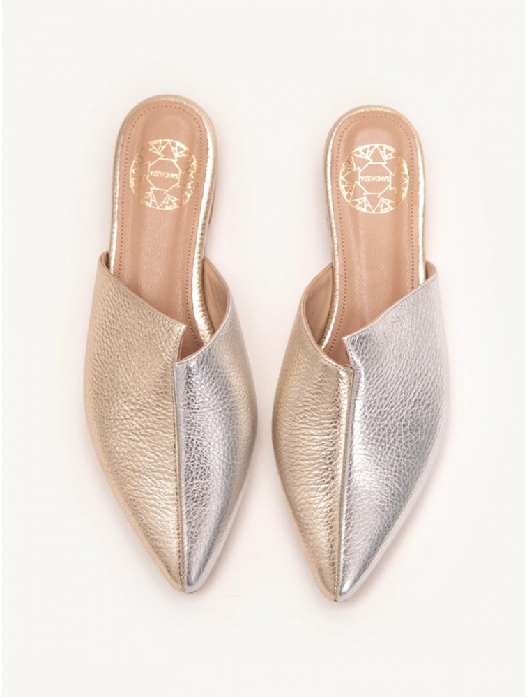 SANDALISTA Pointe Metal Γυναικεία Δερμάτινα Mules Ασημί/Χρυσό