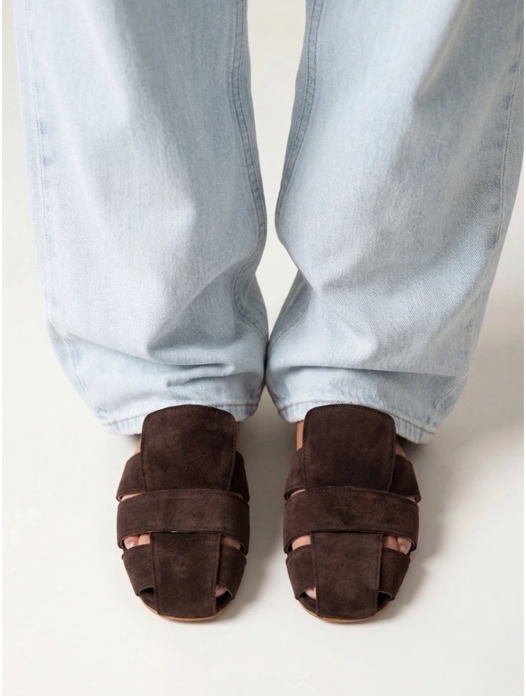SANDALISTA Talon Brun Women's Leather Mules Dark Brown