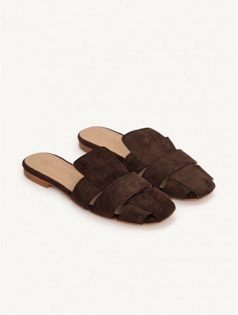 SANDALISTA Talon Brun Γυναικεία Δερμάτινα Mules Καφέ Σκούρο