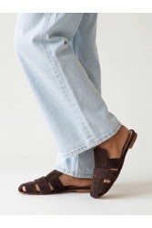 SANDALISTA Talon Brun Women's Leather Mules Dark Brown