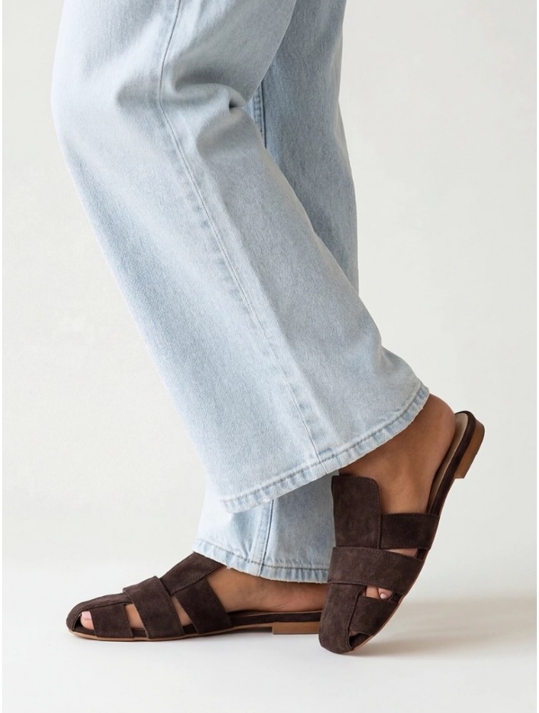 SANDALISTA Talon Brun Women's Leather Mules Dark Brown