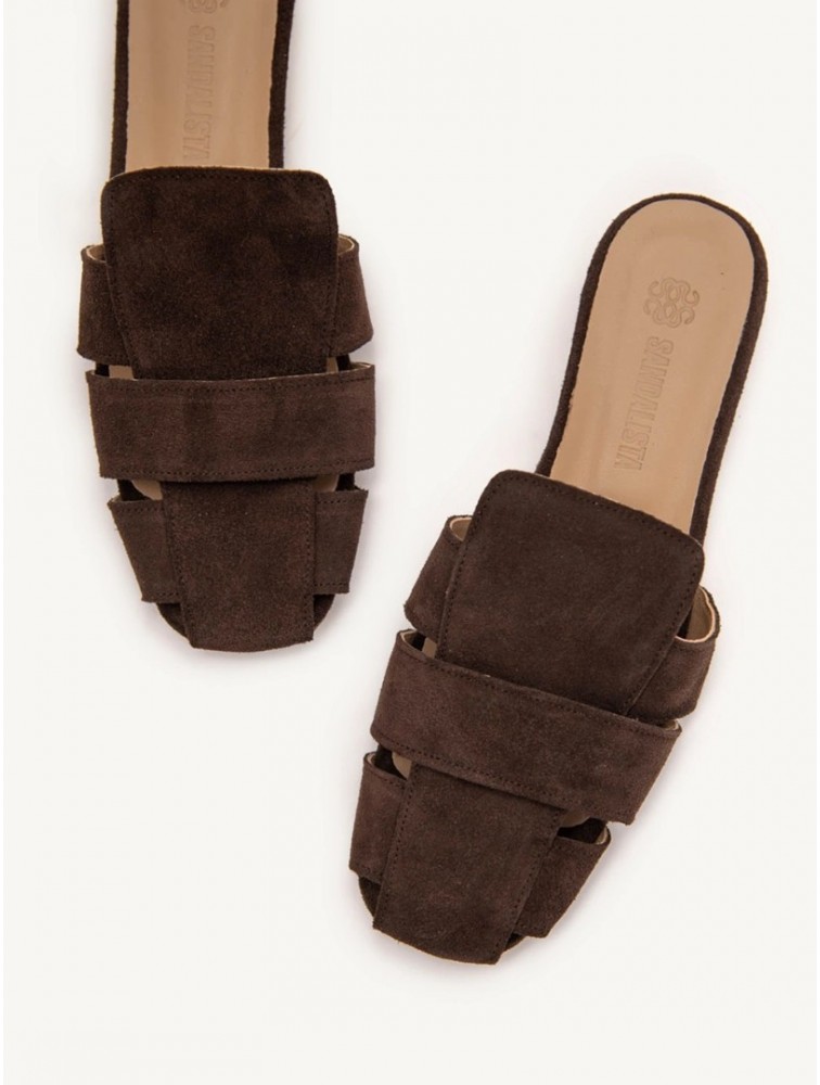 SANDALISTA Talon Brun Women's Leather Mules Dark Brown