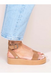 SANDALISTA Caree Castor Women's Leather FLatforms Tan