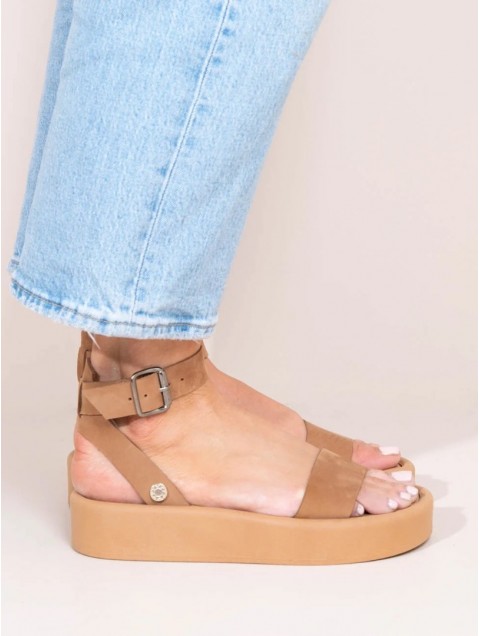 SANDALISTA Caree Castor Γυναικεία Δερμάτινα FLatforms Ταμπά