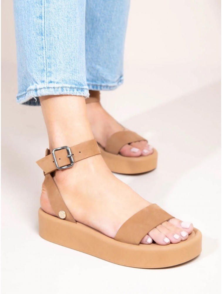SANDALISTA Caree Castor Women's Leather FLatforms Tan