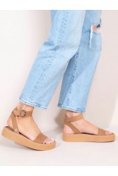 SANDALISTA Caree Castor Women's Leather FLatforms Tan
